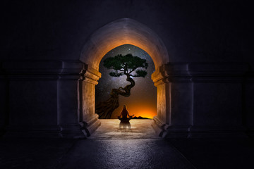 Wall Mural - Woman doing yoga and meditation