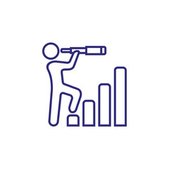 Wall Mural - Leader line icon. Bar diagram, stages, man, spyglass. Leadership concept. Can be used for topics like business, management, planning, strategy, career promotion