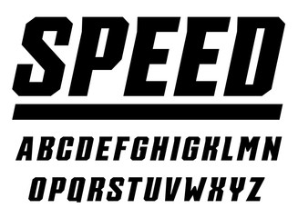 Poster - Speed and sport letters set. Tall bold italic style alphabet. Font for gaming, automotive, race. Vector typography design.
