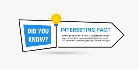 Poster - Web button template with question and an interesting fact, infographic element with light bulb icon and text inside, vector illustration