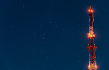 Radio Tower On Night Starry Sky Background
