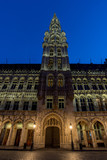 Fototapeta Paryż - Gothic sculptures and tower of the 15th century Town Hall, UNESCO World Heritage Site. More than 1,200,000 people lives in Brussels