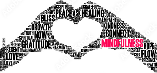 Obraz na plátně Mindfulness word cloud on a white background.