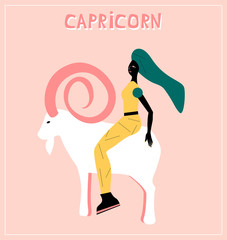Wall Mural - Illustration with Capricorn - astrological zodiac sign. Abstract print with The Goat-Horned.