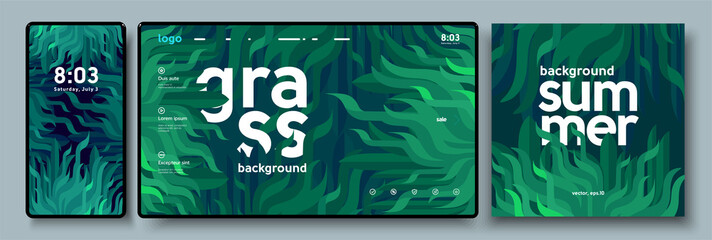 Vector illustration. Summer, nature, leaves, trees. A set of backgrounds for mobile phone, desktop, and cover art.