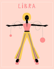 Wall Mural - Illustration with Libra - astrological zodiac sign. Abstract print with The Scales.