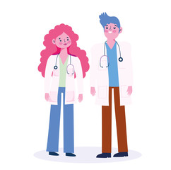 Wall Mural - doctor male and female with stethoscope professional occupation character