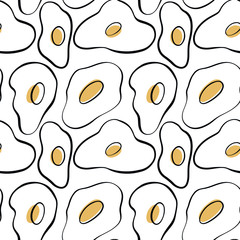 vector seamless pattern scrambled eggs in the style of doodle, cartoon, minimalism, trend. food, bre