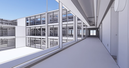 Fototapete - Concept visualization empty public space of business centre