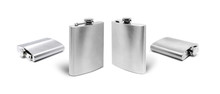 Stainless Hip Flask To Use Alcohol Complect Isolated On White