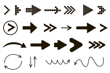 Poster - Different arrows of black color, different thickness, direction, shape. Vector illustration. Stock drawing.
