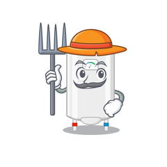 Poster - Cartoon character design of gas water heater as a Farmer with hat and pitchfork