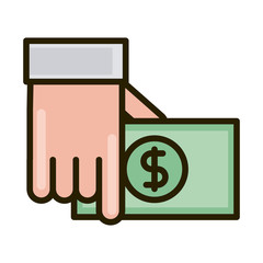 Poster - hand with banknote money business financial investing line and fill icon