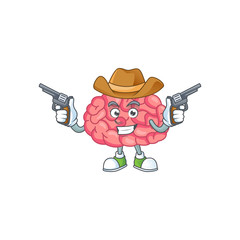 Sticker - A cowboy cartoon character of brain holding guns