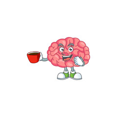 Wall Mural - An image cartoon character of brain with a cup of coffee