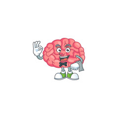 Canvas Print - A brain waiter cartoon character ready to serve