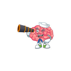 Sticker - Brain in Sailor cartoon character style using a binocular