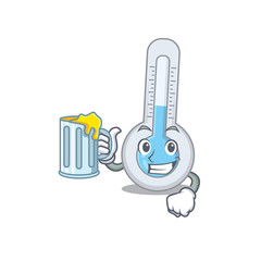 Poster - A cartoon concept of cold thermometer rise up a glass of beer