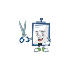 Poster - Cute Barber medical note cartoon character style with scissor