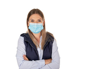 Sticker - Woman with face mask on isolated