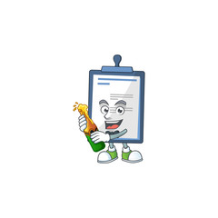 Wall Mural - Mascot cartoon design of medical note making toast with a bottle of beer