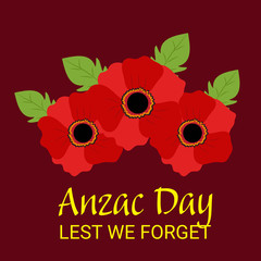 Canvas Print - Vector illustration of a Background for Anzac Day with poppies and text Lest we forget.