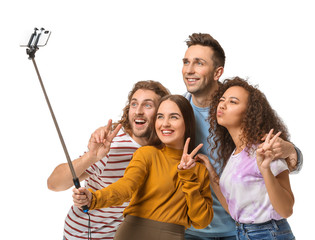 Poster - Friends taking selfie on white background