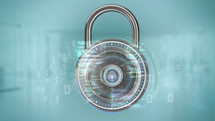 Poster - padlock and security data - 3d rendering