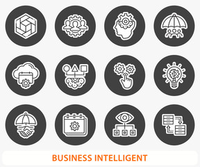 Aufkleber - business intelligence icon set. vector illustration. round button.