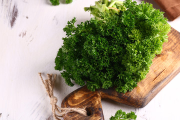 Poster - fresh green organic parsley on a board