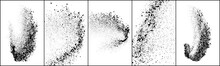 Set Of Explosion Black Grainy Texture Isolated On White Background. Dust Overlay Textured. Dark Noise Particles. Grunge Design Elements. Vector Illustration, Eps 10.