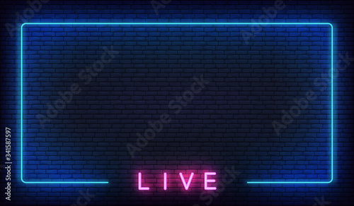 Fotomural Live neon background. Template with glowing live text and border