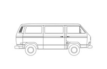 Detailed Circuit Retro, Vintage, Travel, Camper Van, On White Background. Roud Badge Vintage Van Car. Round Sticker Van Life. Vector Eps 10