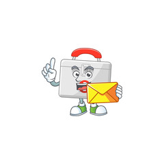 Sticker - Cute face first aid kit mascot design bring brown envelope