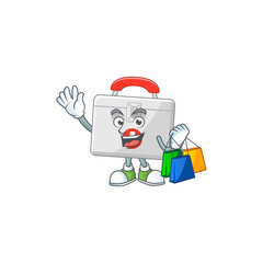 Canvas Print - cartoon character concept of rich first aid kit with shopping bags