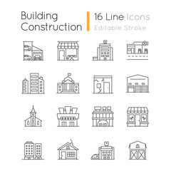 Canvas Print - Industrial buildings fronts pixel perfect linear icons set