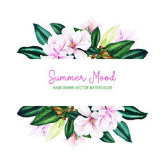 Sticker - Horizontal stripe banner with watercolor floral elements