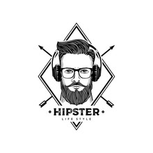 Hipster Rhombus With Headphones White Vector Illustration