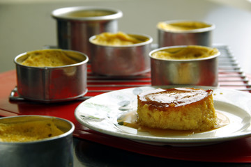 Freshly cooked Leche Flan on a table