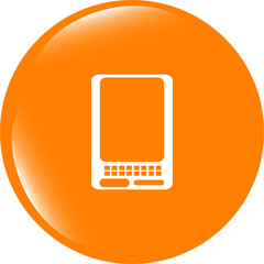 Poster - web icon button with smart phone . Trendy flat style sign isolated on white background