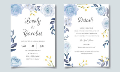 Beautiful wedding invitation card template set with floral frame