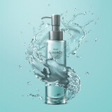 Essence pump bottle with splashes