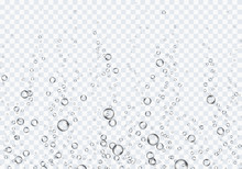 Bubbles Underwater Texture Isolated On Transparent Background. Vector Fizzy Air, Gas Or Oxygen Under Water. Realistic Champagne Drink, Soda Effect Template