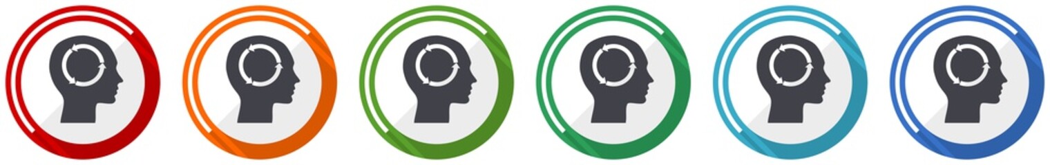 Fototapete - Head icon set, flat design vector illustration in 6 colors options for webdesign and mobile applications