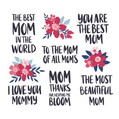 Wall Mural - Mother's Day holiday set. I love you mom greeting card. Hand drawn lettering