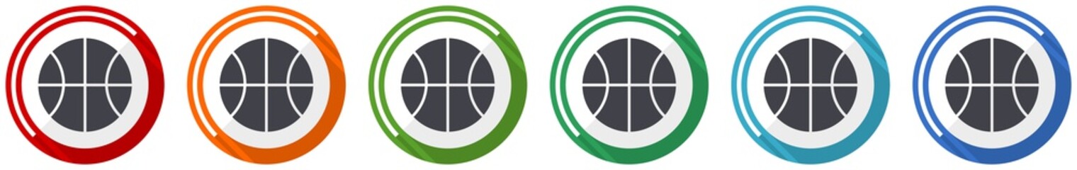 Poster - Ball icon set, flat design vector illustration in 6 colors options for webdesign and mobile applications