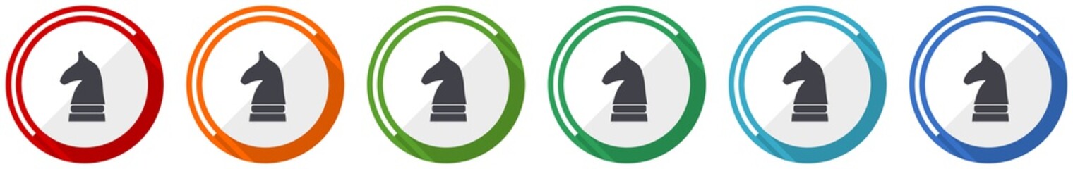 Poster - Chess horse icon set, flat design vector illustration in 6 colors options for webdesign and mobile applications