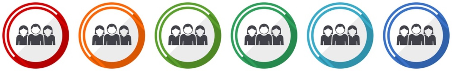 Aufkleber - People icon set, flat design vector illustration in 6 colors options for webdesign and mobile applications
