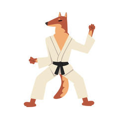 Sticker - Karate Fighter in Kimono Doing Kick, Sportive Animal Character Wearing Uniform Doing Sports Vector Illustration