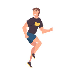 Wall Mural - Running Young Man in Sportive Clothes, Male Athlete Character, Side View Vector Illustration